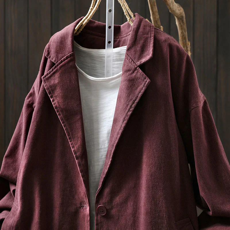 Giacca da donna in cotone di media lunghezza con tasche, maniche lunghe, colletto con revers, motivo Buddha Stones, primavera-autunno - Image 18