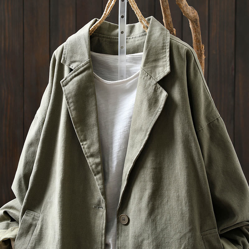 Giacca da donna in cotone di media lunghezza con tasche, maniche lunghe, colletto con revers, motivo Buddha Stones, primavera-autunno - Image 20