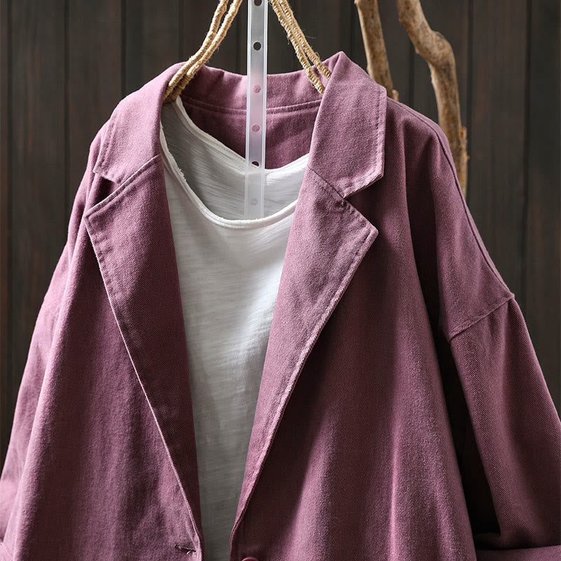 Giacca da donna in cotone di media lunghezza con tasche, maniche lunghe, colletto con revers, motivo Buddha Stones, primavera-autunno - Image 24