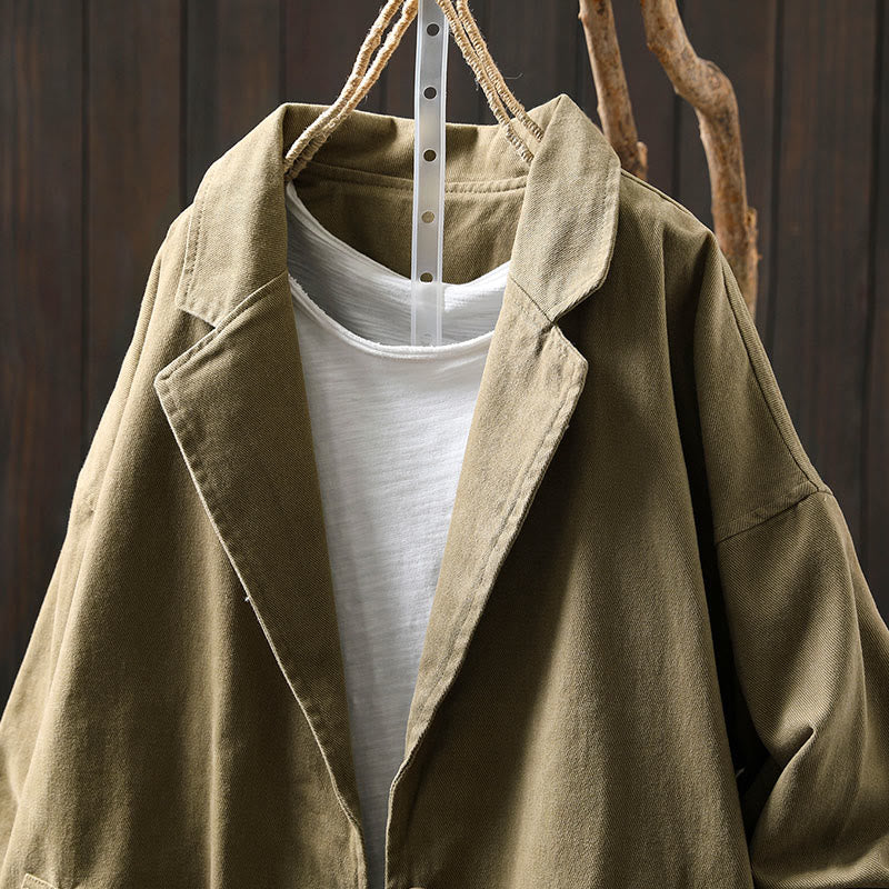 Giacca da donna in cotone di media lunghezza con tasche, maniche lunghe, colletto con revers, motivo Buddha Stones, primavera-autunno - Image 26