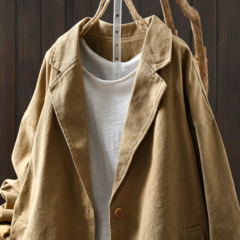 Giacca da donna in cotone di media lunghezza con tasche, maniche lunghe, colletto con revers, motivo Buddha Stones, primavera-autunno - Image 4
