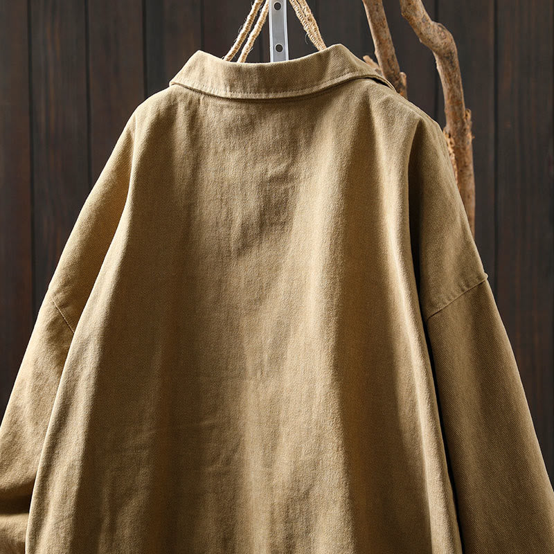 Giacca da donna in cotone di media lunghezza con tasche, maniche lunghe, colletto con revers, motivo Buddha Stones, primavera-autunno - Image 5