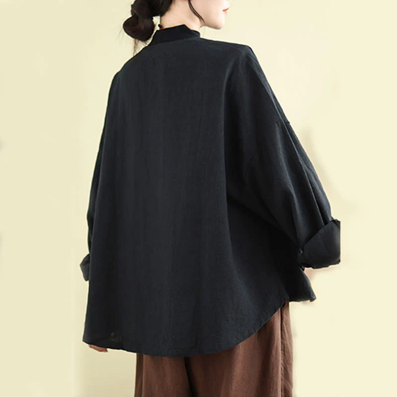 Giacca da donna in cotone e lino con maniche lunghe e tasche, motivo semplice Buddha Stones - Image 13