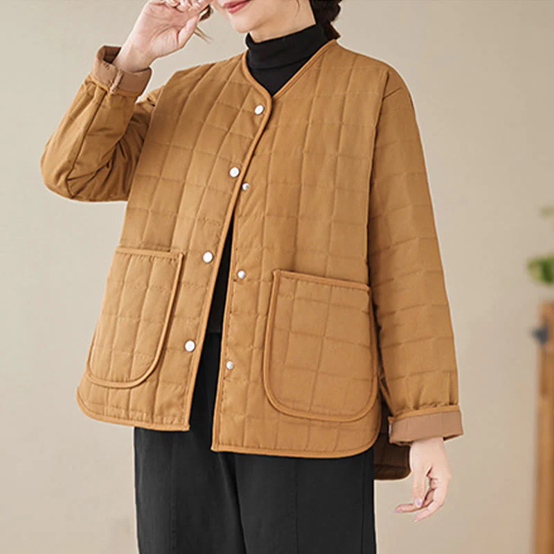 Giacca da donna in cotone spesso a maniche lunghe con tasche, stile retrò, motivo Buddha Stones - Image 22