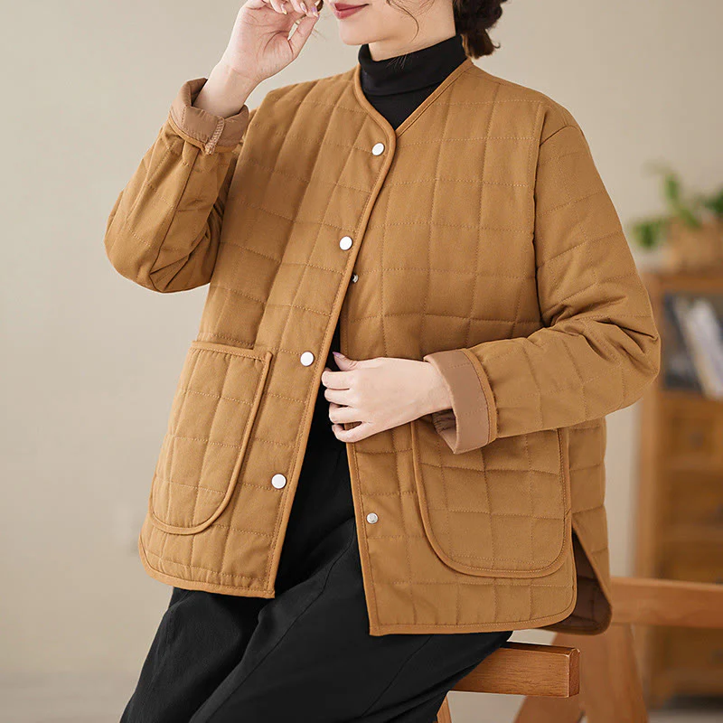 Giacca da donna in cotone spesso a maniche lunghe con tasche, stile retrò, motivo Buddha Stones - Image 23