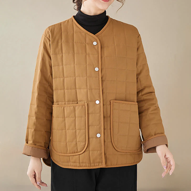 Giacca da donna in cotone spesso a maniche lunghe con tasche, stile retrò, motivo Buddha Stones - Image 24