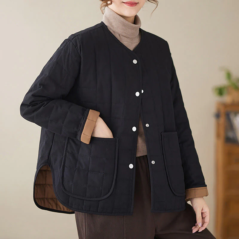 Giacca da donna in cotone spesso a maniche lunghe con tasche, stile retrò, motivo Buddha Stones - Image 3