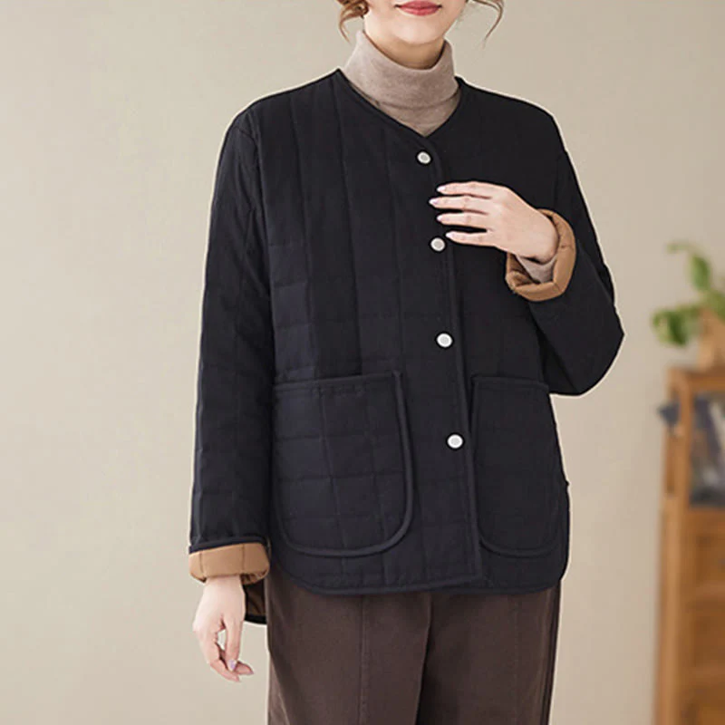Giacca da donna in cotone spesso a maniche lunghe con tasche, stile retrò, motivo Buddha Stones - Image 4
