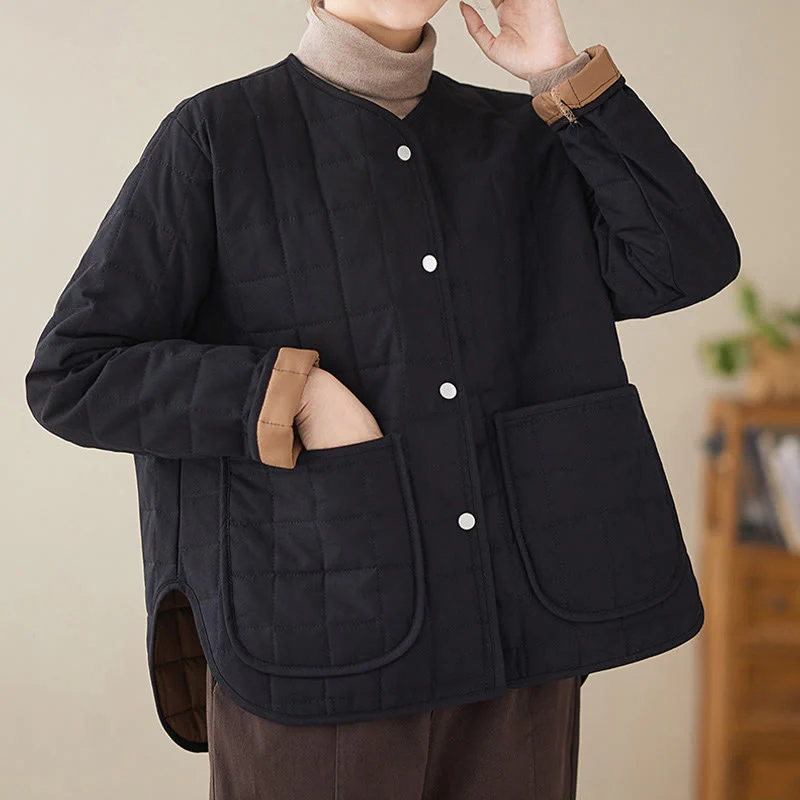 Giacca da donna in cotone spesso a maniche lunghe con tasche, stile retrò, motivo Buddha Stones - Image 5