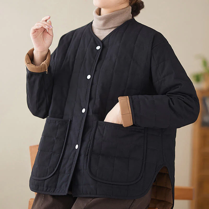 Giacca da donna in cotone spesso a maniche lunghe con tasche, stile retrò, motivo Buddha Stones - Image 7