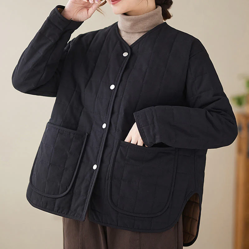 Giacca da donna in cotone spesso a maniche lunghe con tasche, stile retrò, motivo Buddha Stones - Image 8