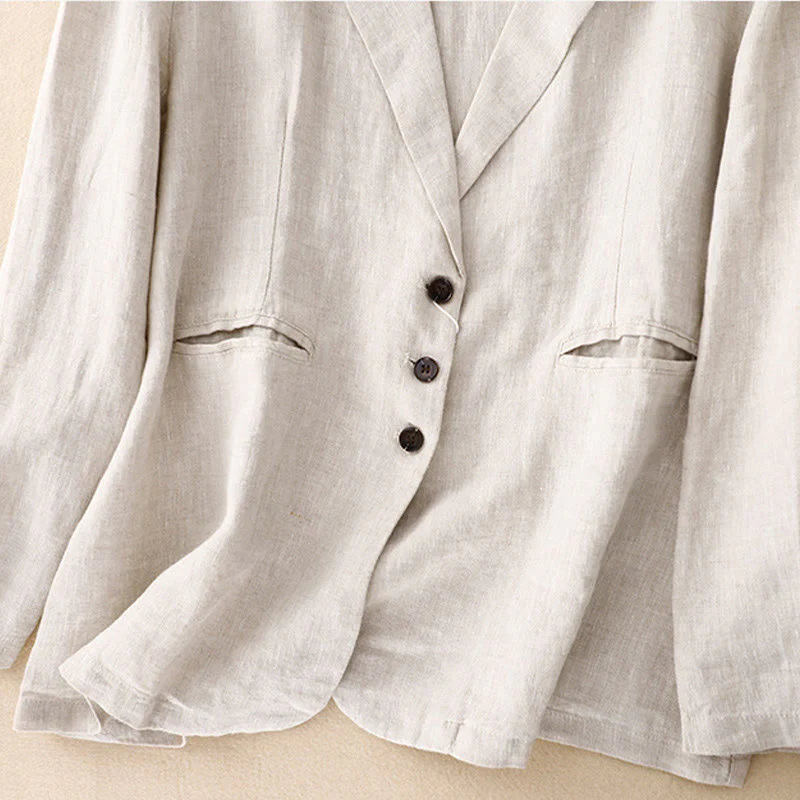 Giacca da donna in lino e cotone con risvolto, stile retrò Buddha Stones Commute, con tasche - Image 12