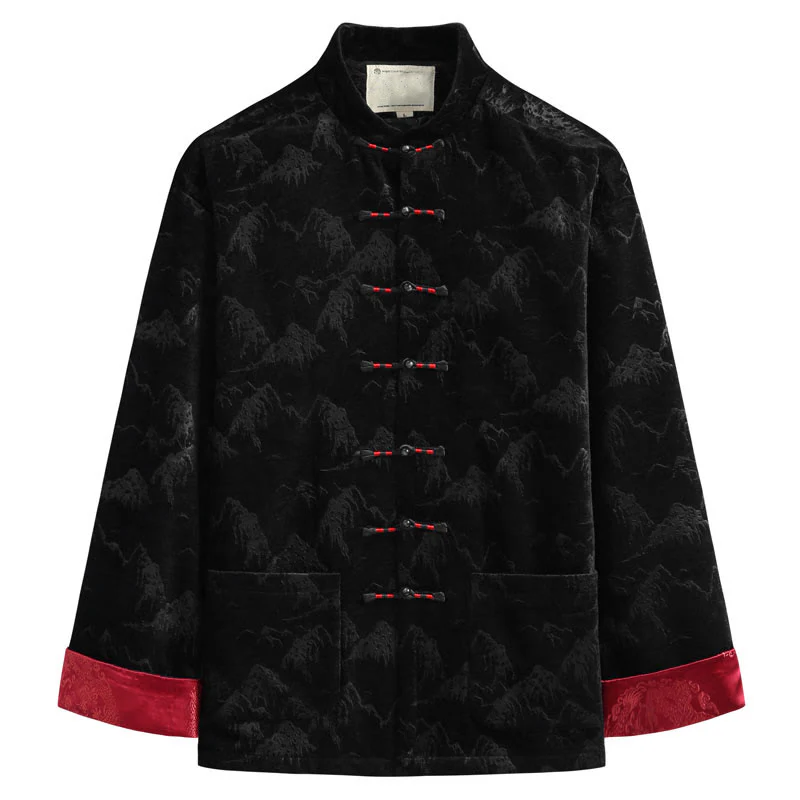Giacca da uomo con camicia e tasche, realizzata a mano, con bottoni a forma di rana, motivo Buddha Stones, capodanno cinese, paesaggio - Image 3