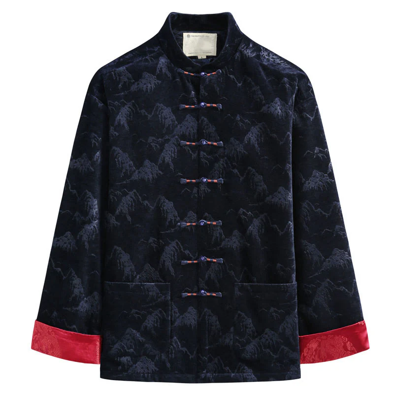 Giacca da uomo con camicia e tasche, realizzata a mano, con bottoni a forma di rana, motivo Buddha Stones, capodanno cinese, paesaggio - Image 5