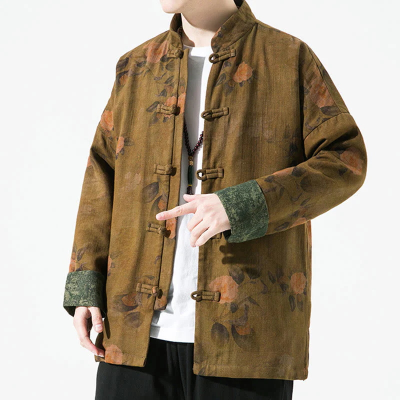 Giacca da uomo in cotone a maniche lunghe con bottoni cinesi a forma di rana, motivo floreale stampato primaverile Buddha Stones - Image 12