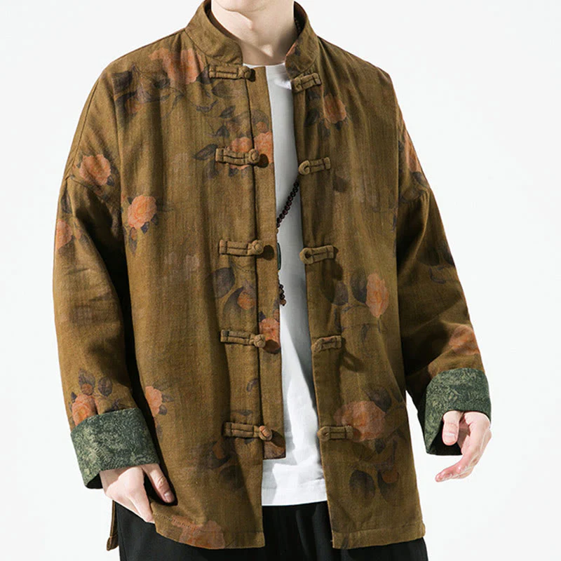 Giacca da uomo in cotone a maniche lunghe con bottoni cinesi a forma di rana, motivo floreale stampato primaverile Buddha Stones - Image 18