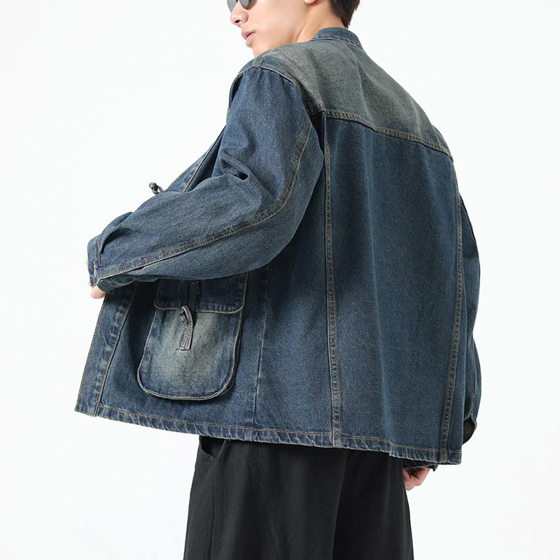Giacca da uomo in cotone a maniche lunghe con tasche e bottoni in denim con Buddha Stones - Image 23