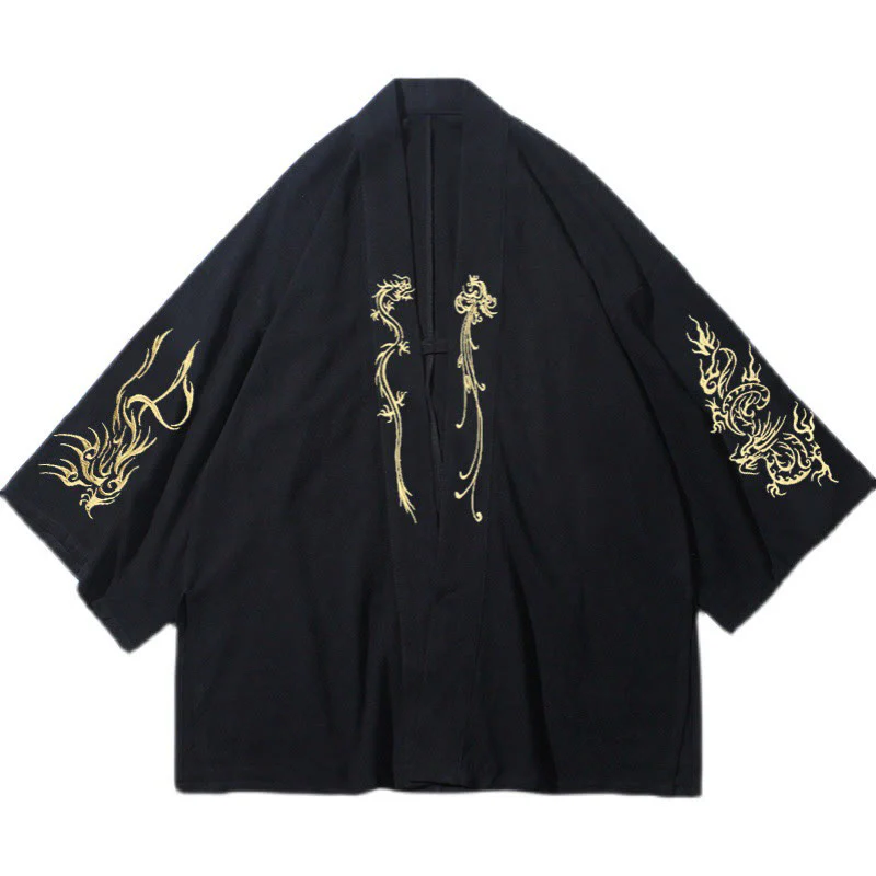 Giacca da uomo in cotone con maniche lunghe e apertura frontale, motivo Buddha Stones Dragon Phoenix - Image 10