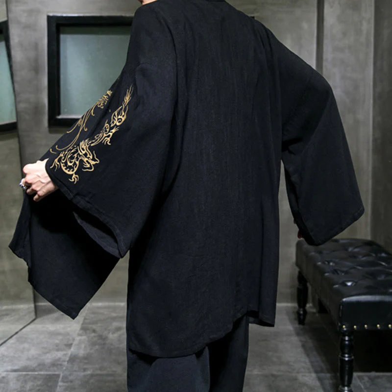Giacca da uomo in cotone con maniche lunghe e apertura frontale, motivo Buddha Stones Dragon Phoenix - Image 5