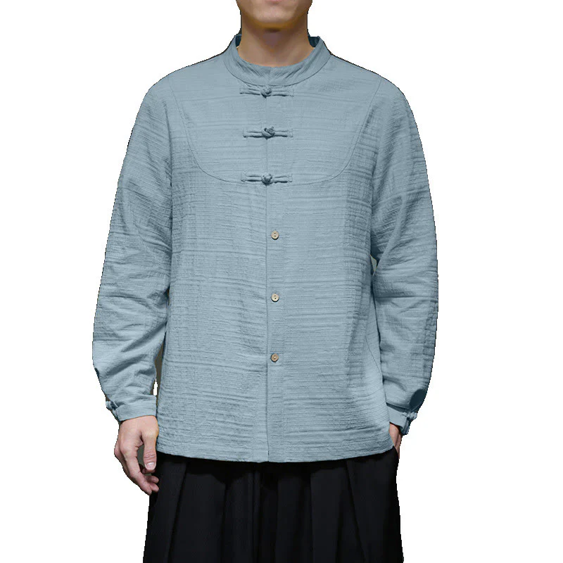 Giacca da uomo in cotone e lino con bottoni a mezza rana, tinta unita , Buddha Stones - Image 8