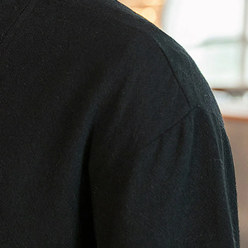 Giacca da uomo in cotone e lino con maniche a tre quarti, kimono con tasche e motivo Buddha Stones con lacci - Image 19