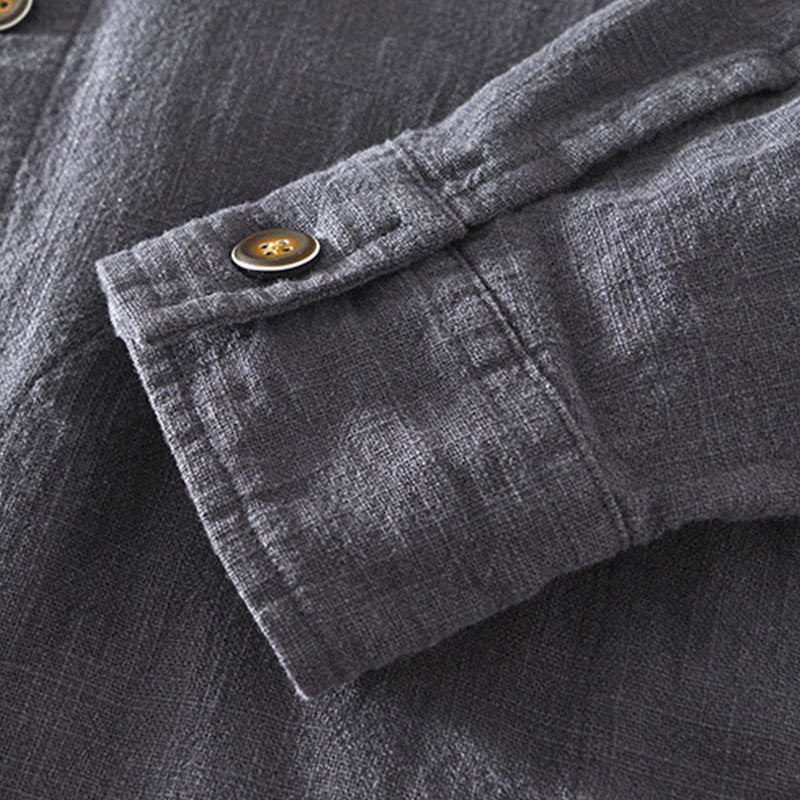 Giacca da uomo in lino ramia con maniche lunghe e tasche, modello Buddha Stones Commute, semplice e con bottoni - Image 19