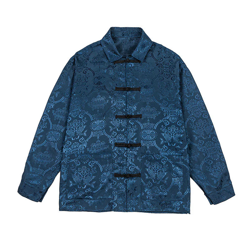 Giacca da uomo in stile tang con bottoni a rana, tasche e risvolto in jacquard primaverile con maniche lunghe Buddha Stones - Image 10