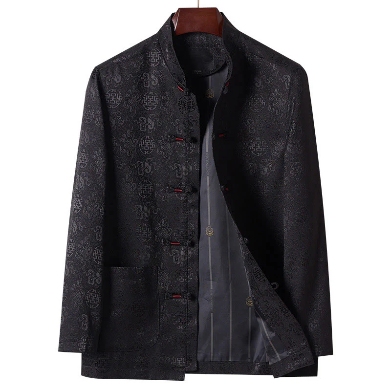 Giacca da uomo in stile Tang con colletto rialzato, maniche lunghe, ricamo con Buddha Stones e tasche - Image 12