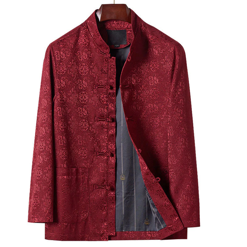 Giacca da uomo in stile Tang con colletto rialzato, maniche lunghe, ricamo con Buddha Stones e tasche - Image 2