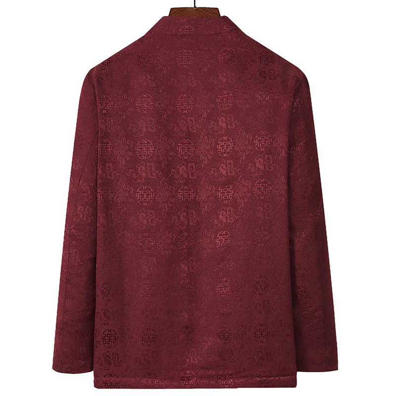 Giacca da uomo in stile Tang con colletto rialzato, maniche lunghe, ricamo con Buddha Stones e tasche - Image 4