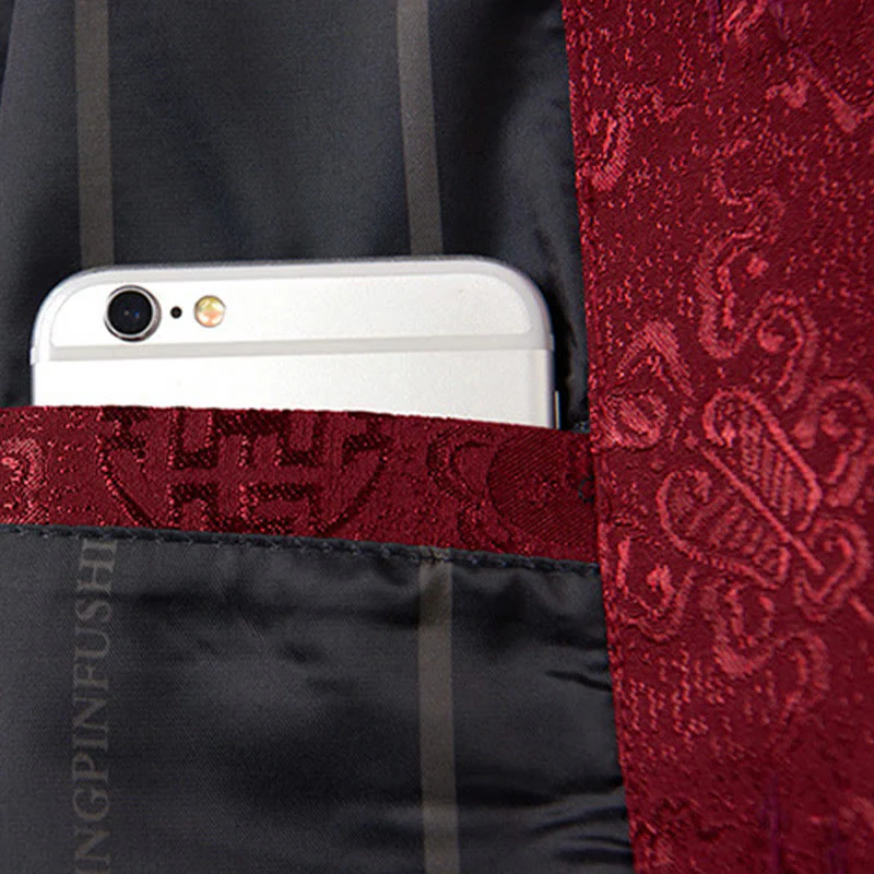 Giacca da uomo in stile Tang con colletto rialzato, maniche lunghe, ricamo con Buddha Stones e tasche - Image 9