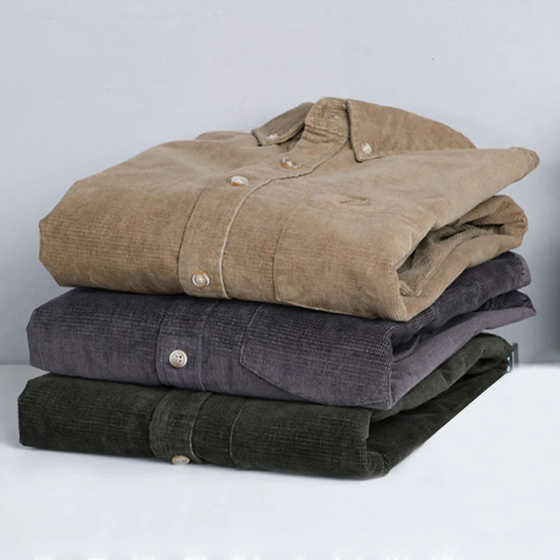 Giacca da uomo in velluto a coste casual con tasche, a maniche lunghe e tinta unita, in cotone spesso, con Buddha Stones - Image 18