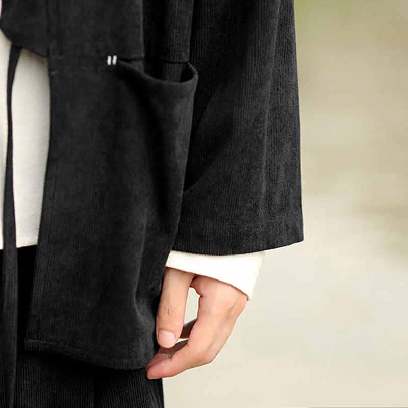 Giacca da uomo in velluto a coste di cotone con maniche lunghe, aperta sul davanti, tinta unita, motivo Buddha Stones , kimono con tasche - Image 23