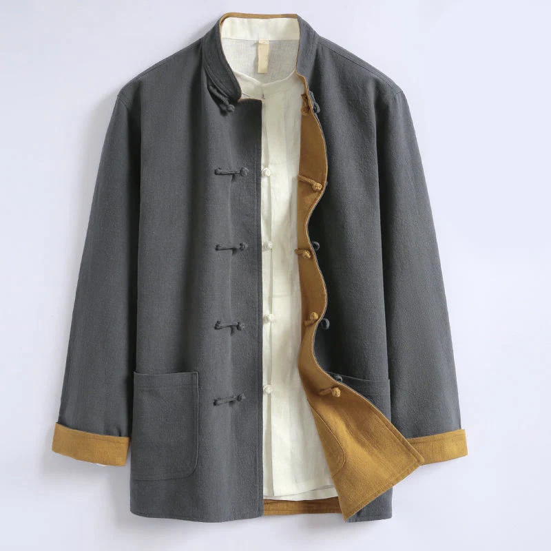 Giacca da uomo reversibile in cotone a maniche lunghe con bottoni a forma di rana, stile Buddha Stones Spring Chinese