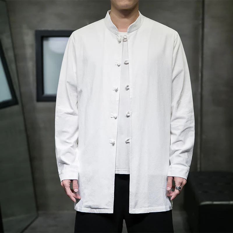 Giacca e camicia da uomo in cotone a maniche lunghe con bottoni cinesi Buddha Stones , semplice abito Tang - Image 14