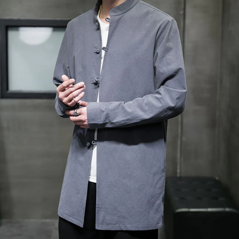 Giacca e camicia da uomo in cotone a maniche lunghe con bottoni cinesi Buddha Stones , semplice abito Tang - Image 9