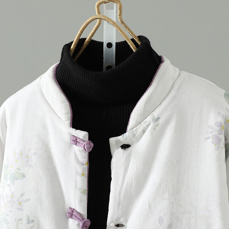 Giacca in cotone con bottoni a rana e maniche lunghe con stampa floreale da donna Buddha Stones - Image 3