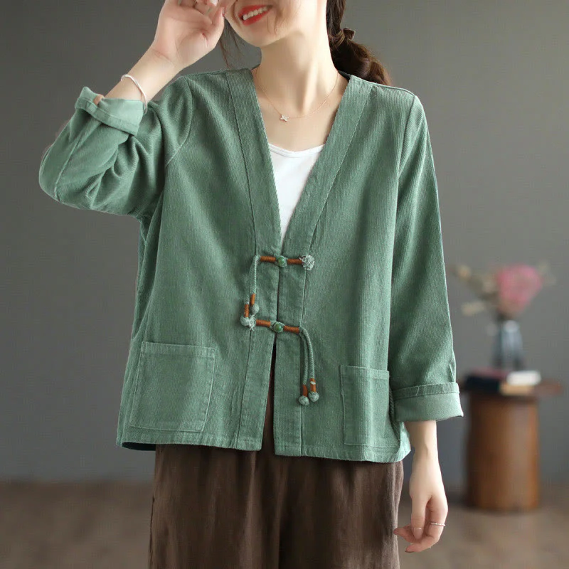 Giacca in velluto a coste con maniche lunghe in cotone e tasche da donna Buddha Stones - Image 11