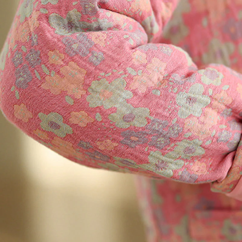 Giacca invernale da donna Buddha Stones in cotone spesso con motivo floreale e maniche lunghe, con tasche - Image 15