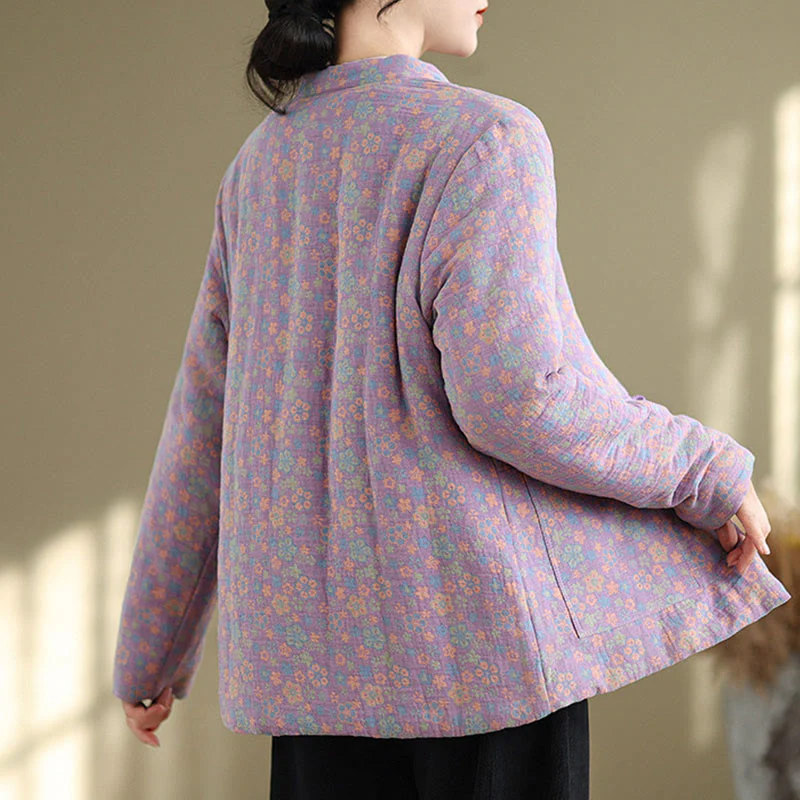 Giacca invernale da donna Buddha Stones in cotone spesso con motivo floreale e maniche lunghe, con tasche - Image 23