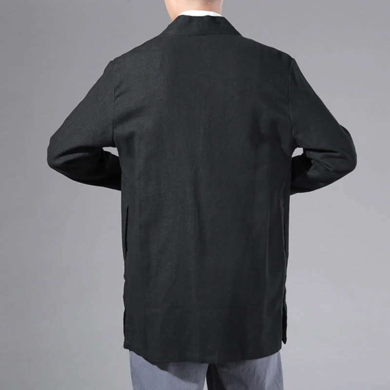 Giacca kimono da uomo a maniche lunghe in cotone e lino, con motivo semplice e aperto sul davanti, motivo Buddha Stones - Image 15