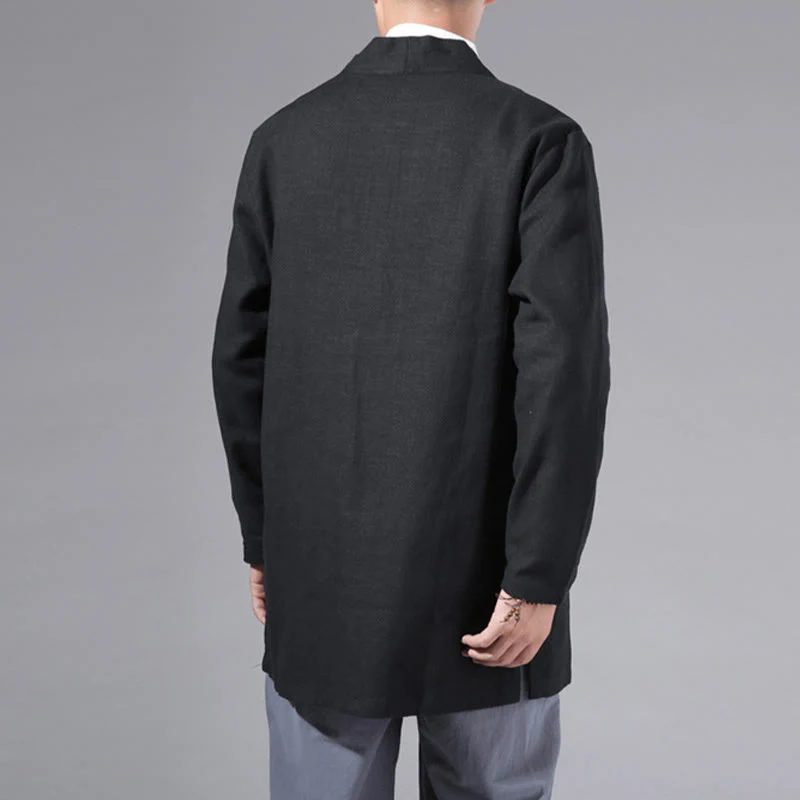 Giacca kimono da uomo a maniche lunghe in cotone e lino, con motivo semplice e aperto sul davanti, motivo Buddha Stones - Image 20
