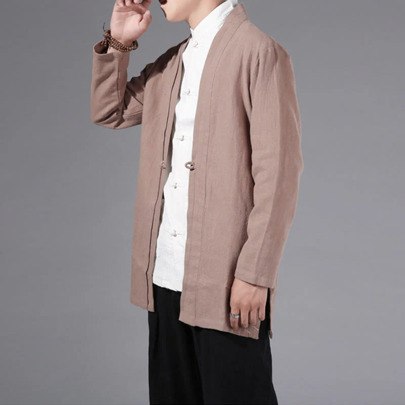 Giacca kimono da uomo a maniche lunghe in cotone e lino, con motivo semplice e aperto sul davanti, motivo Buddha Stones - Image 22