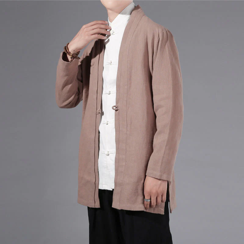 Giacca kimono da uomo a maniche lunghe in cotone e lino, con motivo semplice e aperto sul davanti, motivo Buddha Stones - Image 23