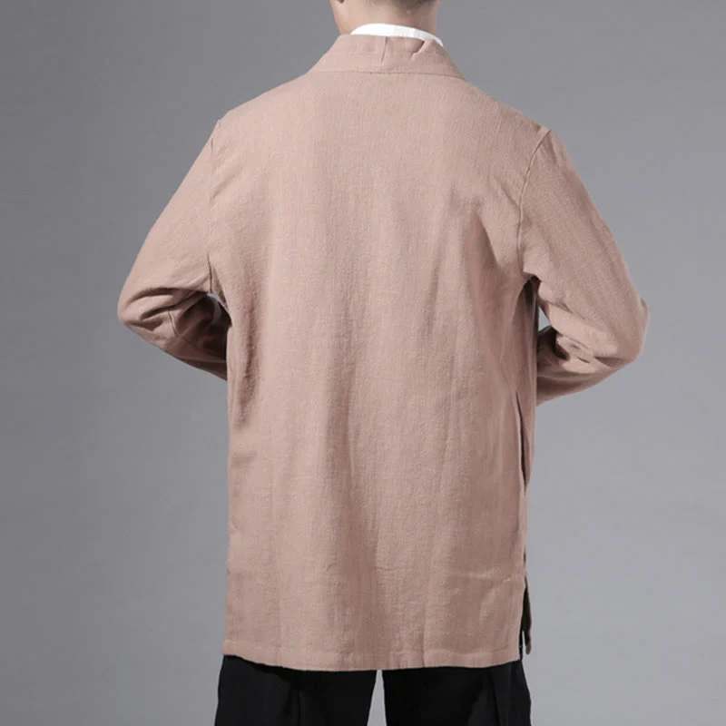 Giacca kimono da uomo a maniche lunghe in cotone e lino, con motivo semplice e aperto sul davanti, motivo Buddha Stones - Image 25