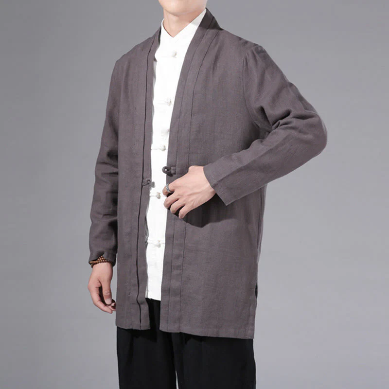 Giacca kimono da uomo a maniche lunghe in cotone e lino, con motivo semplice e aperto sul davanti, motivo Buddha Stones - Image 33