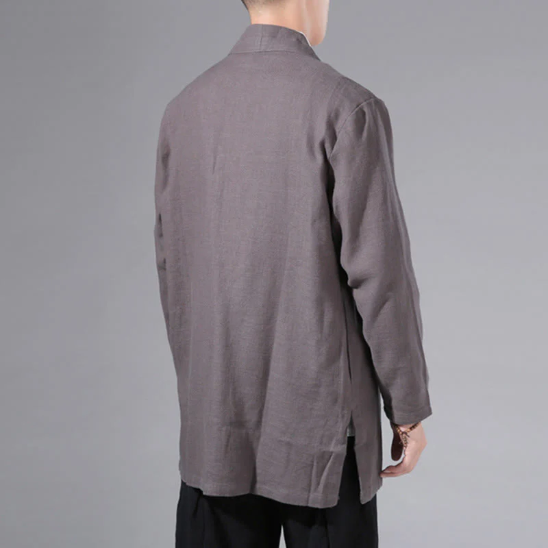 Giacca kimono da uomo a maniche lunghe in cotone e lino, con motivo semplice e aperto sul davanti, motivo Buddha Stones - Image 35