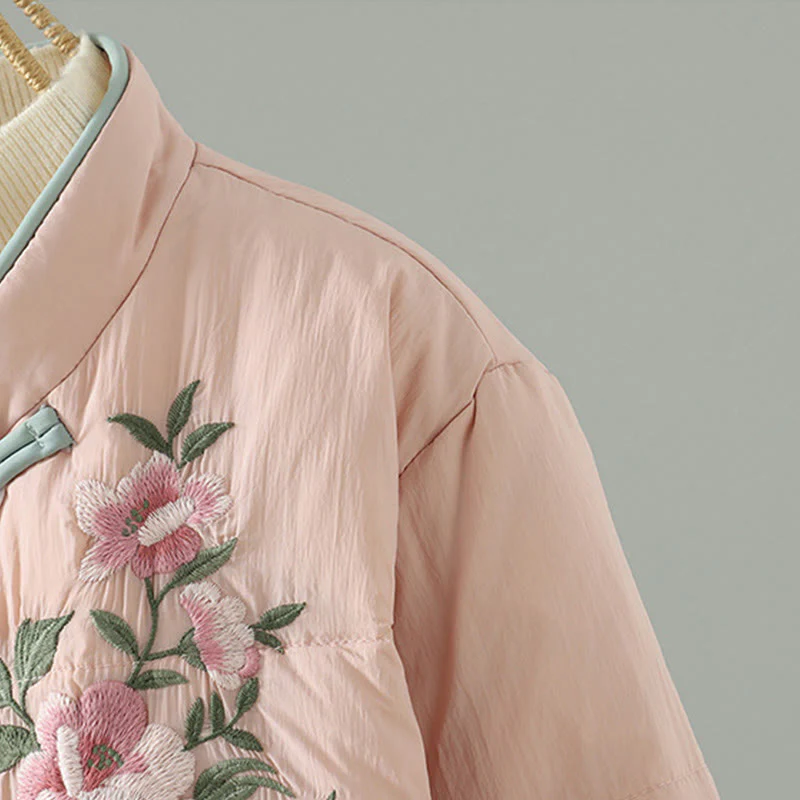 Giacca termica da donna a maniche lunghe con bottoni a rana, ricamo Buddha Stones Peach Blossom e tasche - Image 6