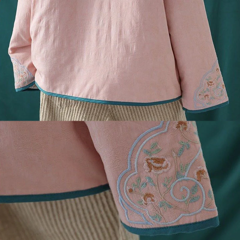 Giacca termica da donna in cotone a maniche lunghe con ricamo di fiori e bottoni a forma di rana invernale Buddha Stones - Image 12