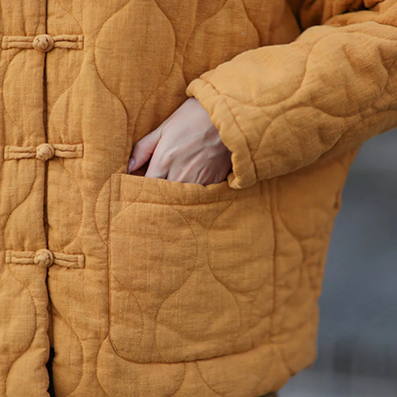 Giacca termica da donna in cotone ramiè con bottoni a rana, maniche lunghe, linee curve invernali , Buddha Stones, con tasche - Image 14